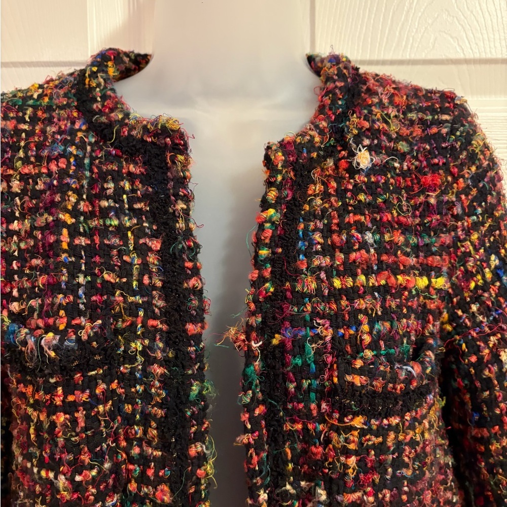 Anthropologie Ett:Twa Tweed Berwyn Rainbow Coat Handmade Frayed Jacket size XS - Picture 4 of 14